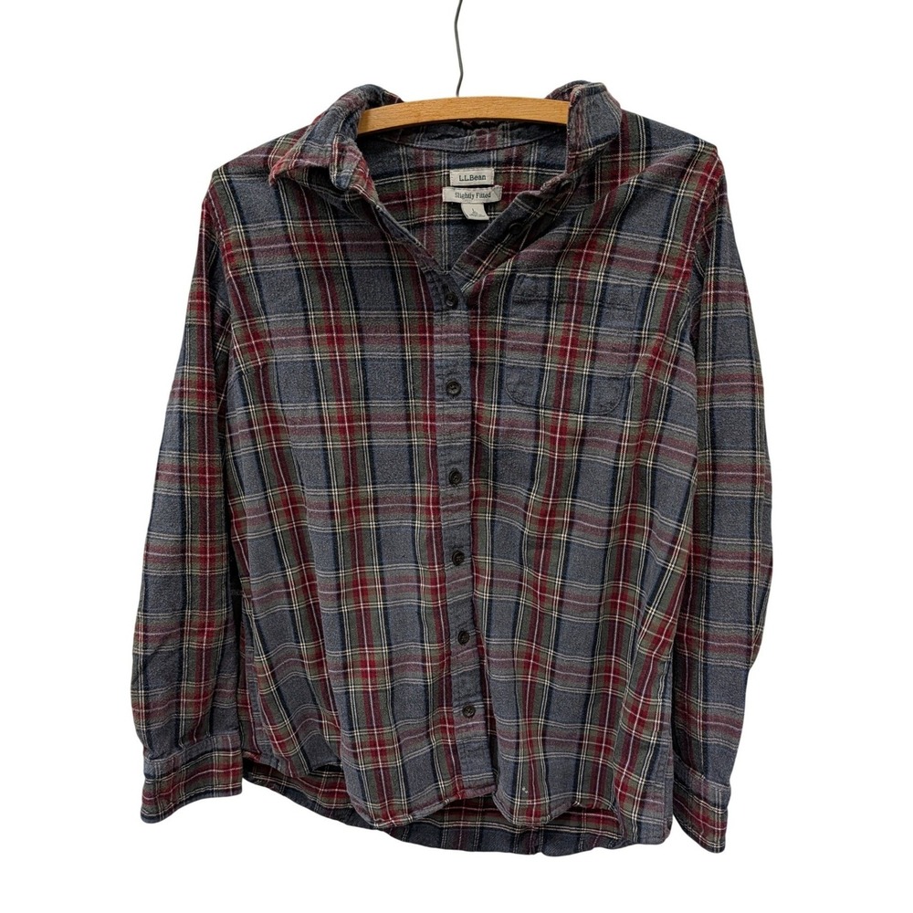L.L. Bean Women's Plaid Flannel Slightly Fitted Button Down Shirt- Size L